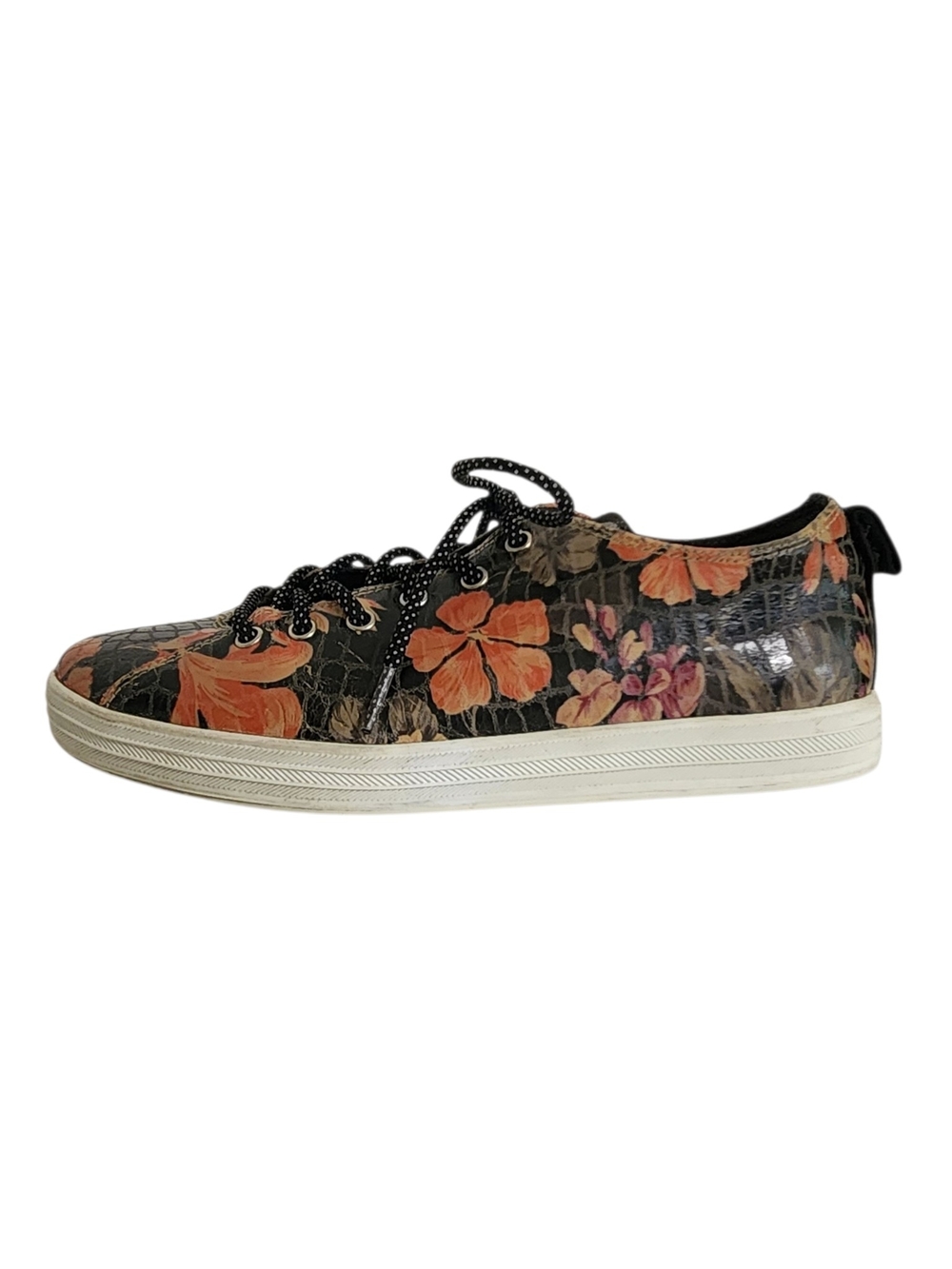 NFN Black Floral Lace Up Sneakers Size 8